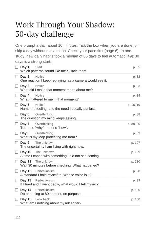 The 30-day challenge, p. 116